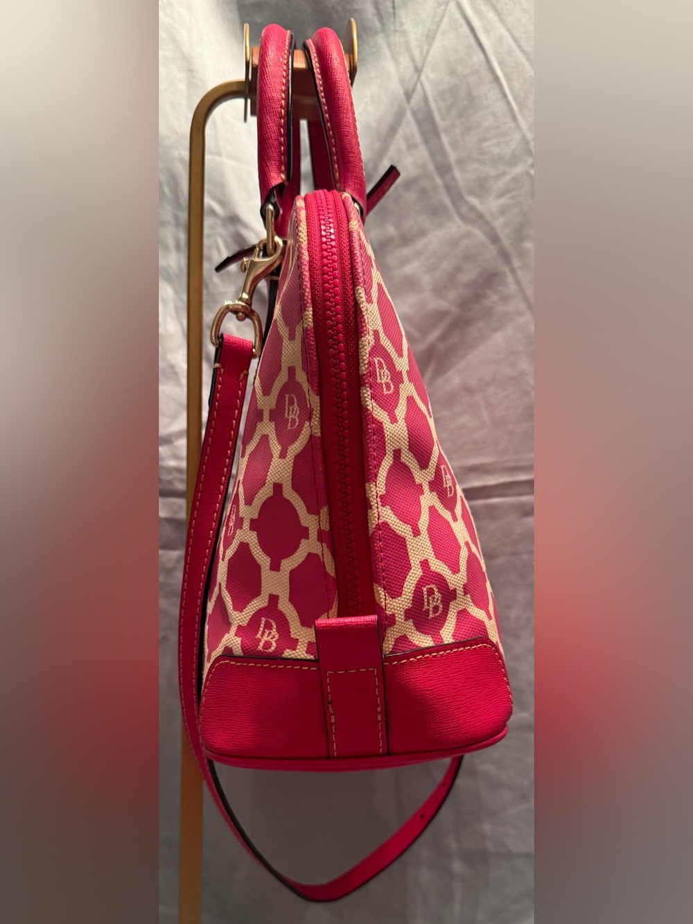 Dooney & Bourke Pink & Ivory Monogram Sanibel Dome Satchel - Picture 5 of 16